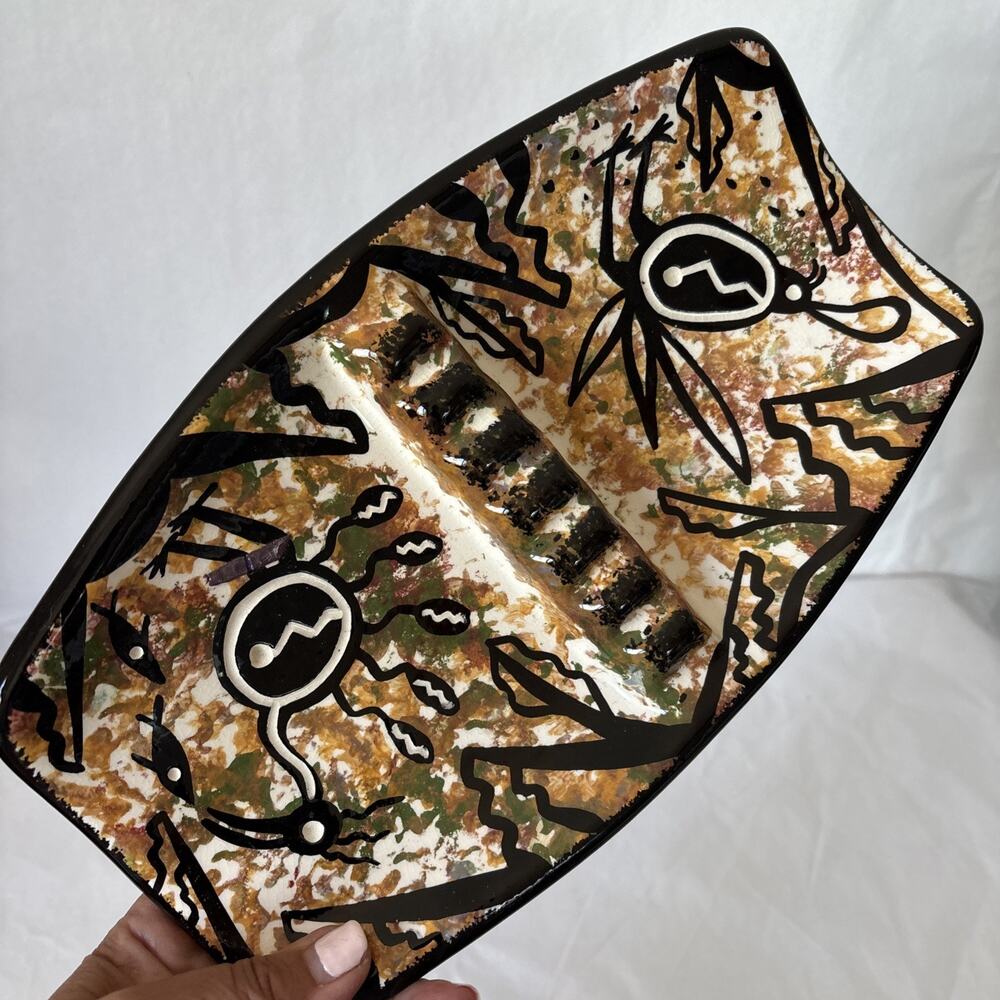 Vtg Handpainted Immanuel Trujillo Mana Pottery Ashtray Apache Earthenware